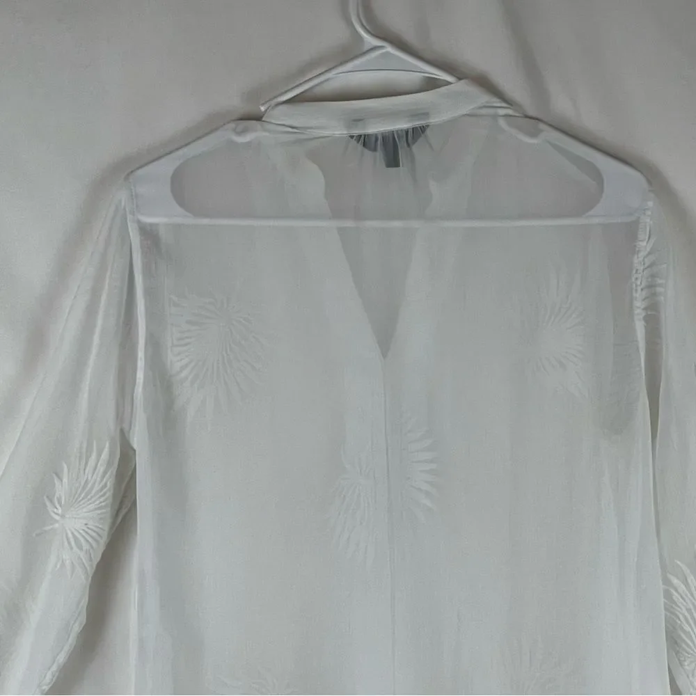 Vera Wang Sheer White Embroidered Tunic Top  NWOT Size S Bohemian